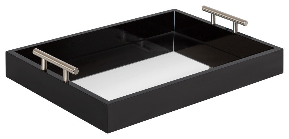 Lipton Decorative Wood Tray with Metal Handles, Black/Mirror