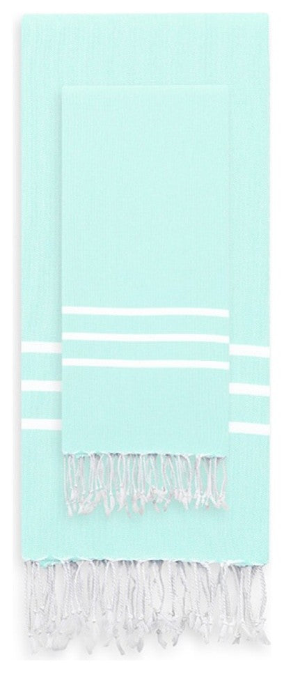 Alara Turkish Pestemal Hand Towels, Set of 2, Soft Aqua, D