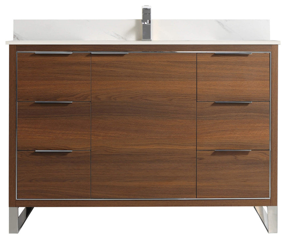 Opulence Bath Vanity, Walnut Ebony, 48", Chrome Hardware, White Carrara Top