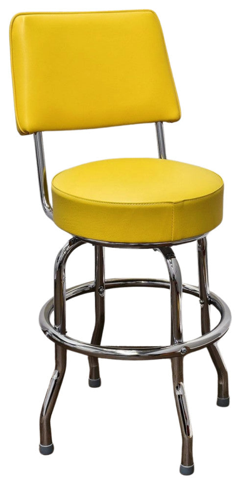 Retro Home Single Ring Upholstered 24" Swivel Counter Stool with Back, Yellow