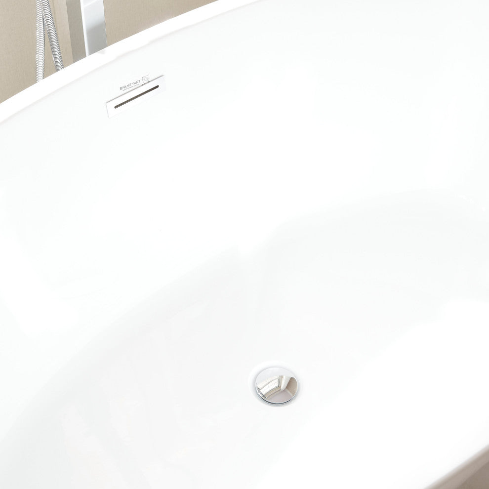 Vanity Art 55"x32" Acrylic Freestanding Soaking Bathtub, White/Classic Chrome