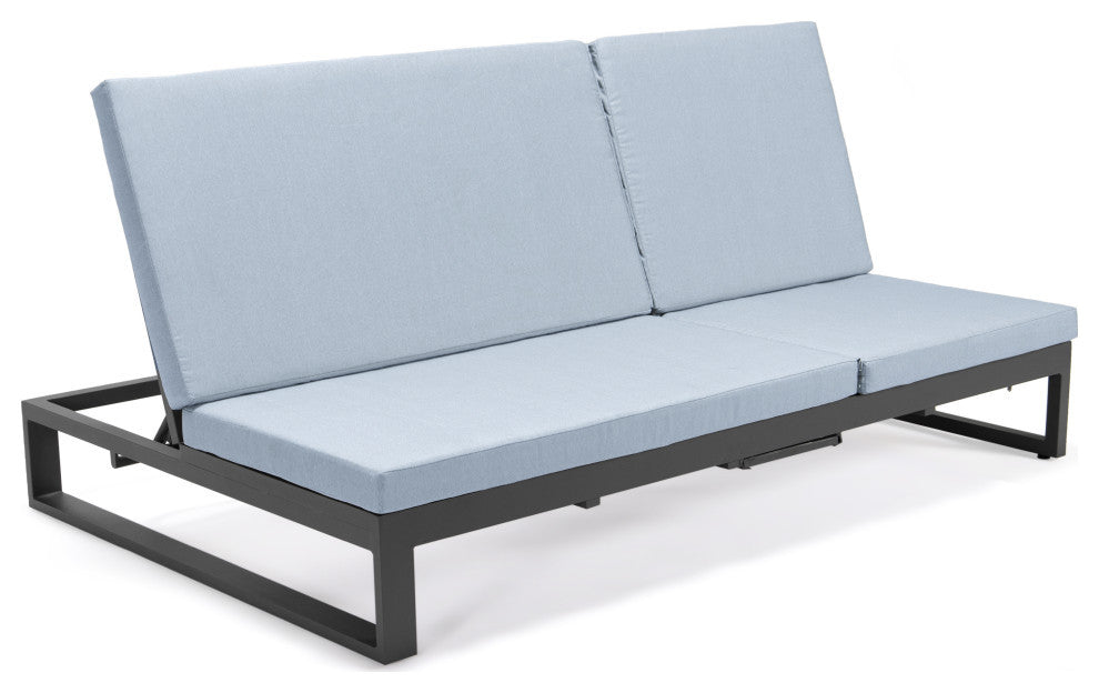 LeisureMod CLBL-82LGR Chelsea Convertible Reclining Double Chaise Grey Cushions
