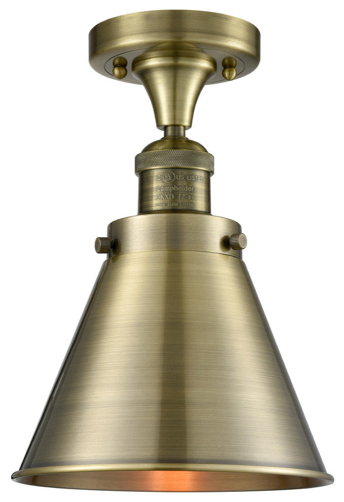 Appalachian 1-Light Semi-Flush Mount, Antique Brass, Antique Brass