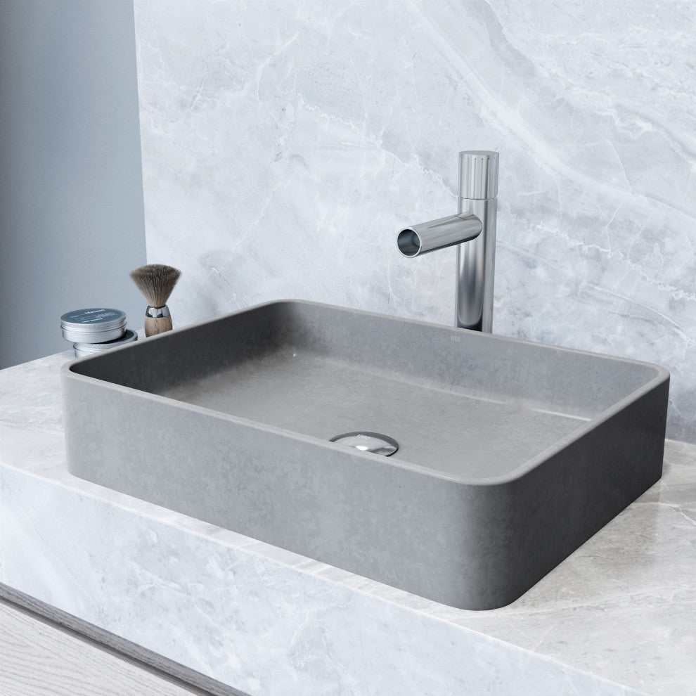Tarragona 19"L x 14"W Concrete Vessel Sink and Ashford 11"H Faucet Set