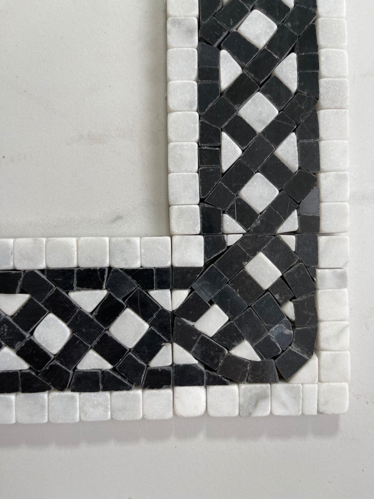 Marble Mosaic Border Decorative Tile Quadra Bianco 2.25x2.25 Tumbled, 1 piece