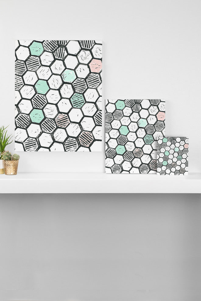 Dash and Ash Honeycomb Block Print Art Canvas, 8"x10"