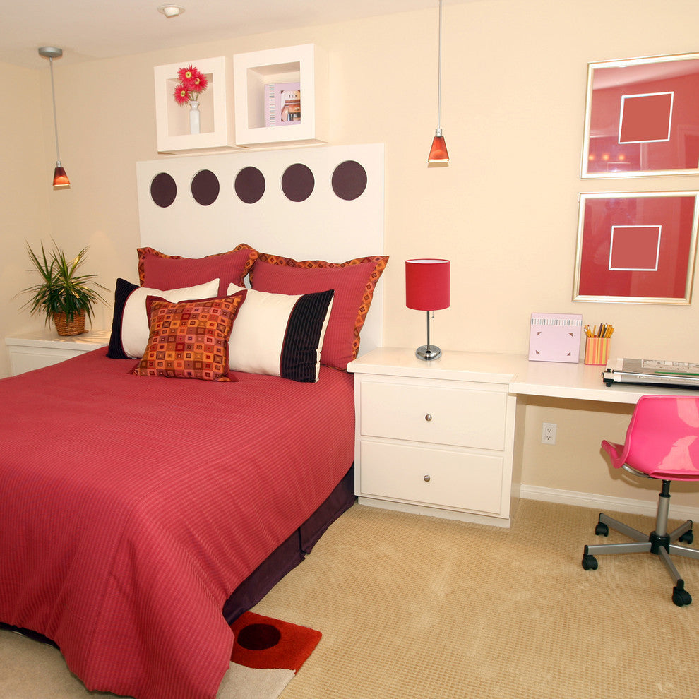 Limelights Stick Lamp With Charging Outlet and Fabric Shade, Red Shade