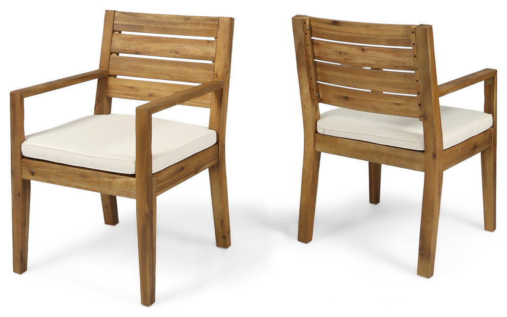GDF Studio Arely Outdoor Acacia Wood Dining Chairs, Set of 2, Beige