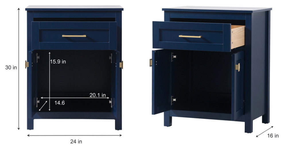 24" Wide Bathroom Storage Freestanding Cabinet, Blue