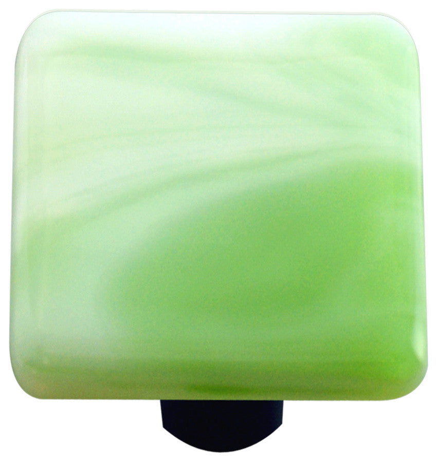 Art Glass Square Swirl Knob, Alum Post, Light Green Swirl