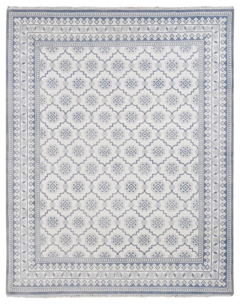 Ivory Agra Mughal Dynasty Design Cotton Hand Knotted Oriental Rug 8'1"x10'2"