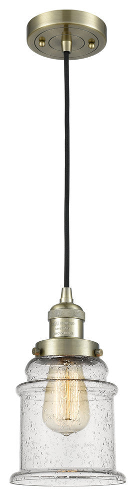 Canton 1-Light LED Mini Pendant, Antique Brass, Glass: Seedy