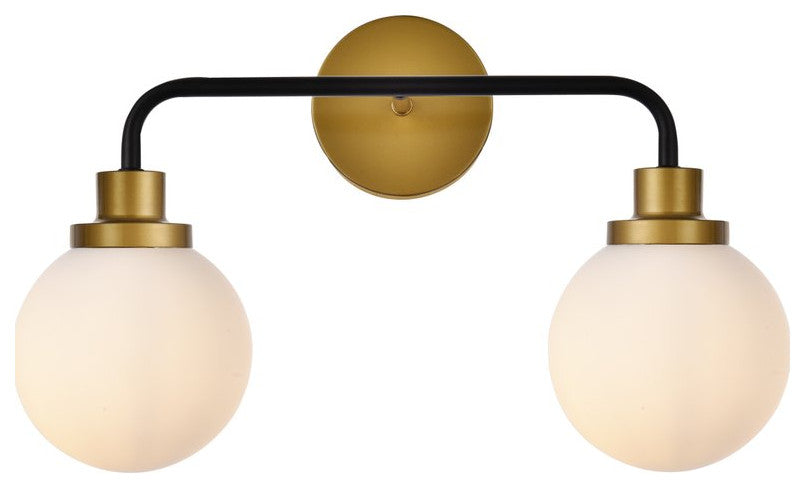 Helen 2-Light Bath Sconce, Black With Brass With Frosted Shade