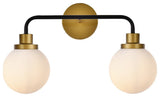 Helen 2-Light Bath Sconce, Black With Brass With Frosted Shade