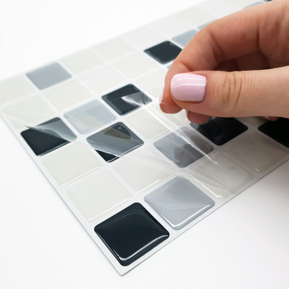 12"x6" Classic Black and White Mosaic Glossy 3D Tile Sticker