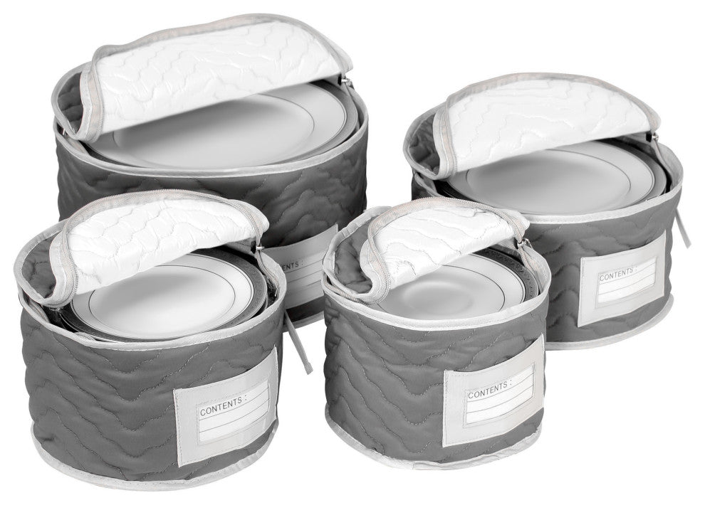 Quilted Microfiber Plate Case Set of 4 Grey