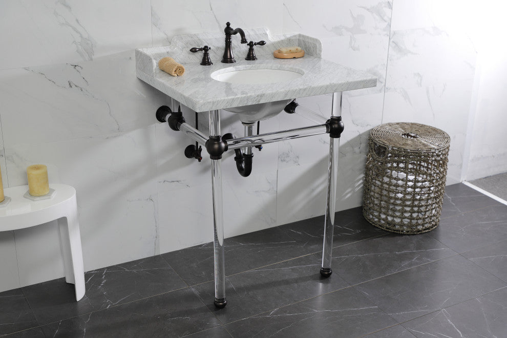 Kingston Brass LMS30MA5 30" Carrara Marble Console Sink, Acrylic Legs