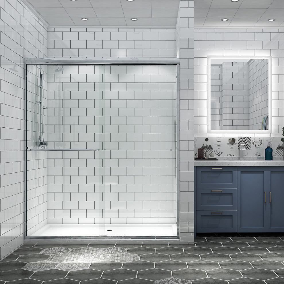 60" W x 70" H Traditional Sliding Shower Door, Chrome