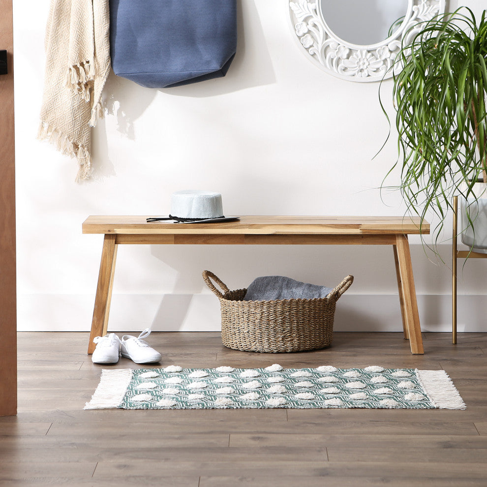 Teal Diamond Printed Off-White Hand-Loomed Shag Rug 2x3 ft.