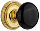 Rope Rosette Passage Black Porcelain Knob, Polished Brass