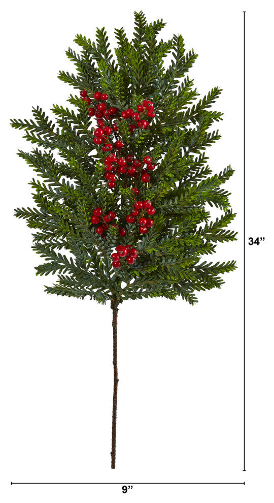 34" Pine and Berries Artificial Hanging Plant, Set of 3