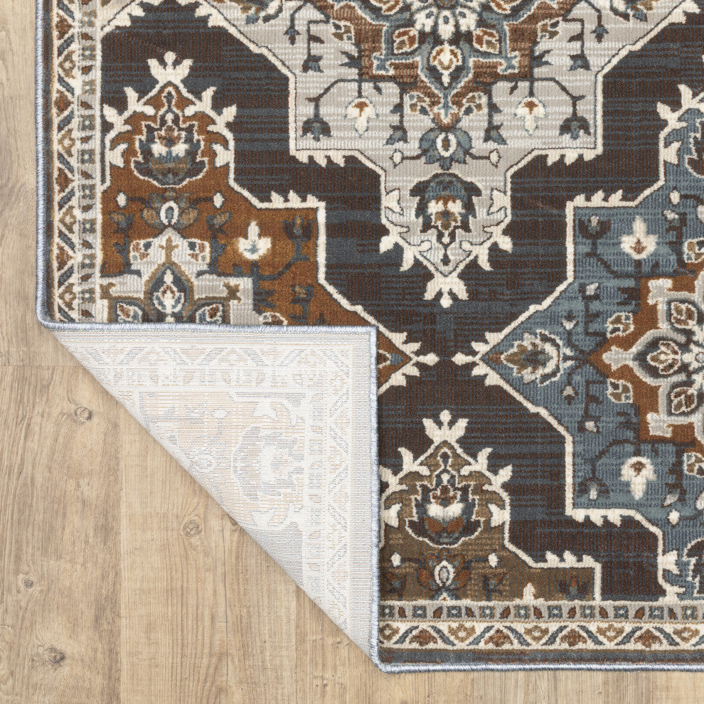 Emilia Panel Medallions Blue/ Rust Area Rug 9'10" x 12'10"