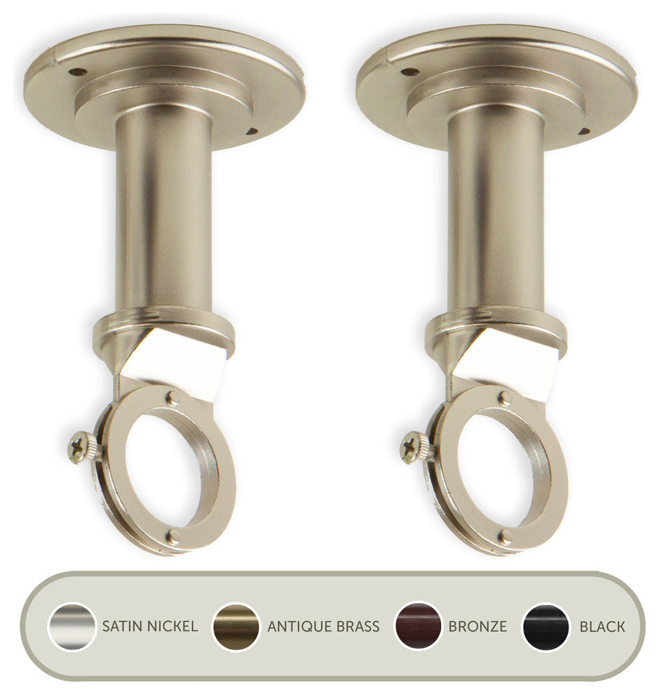 1" Industrial Pipe Wall/Ceiling Single Bracket, Set of 2, Satin Nickel