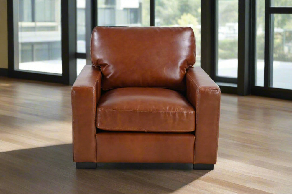Claudette Top Grain Leather Arm Chair - Chestnut