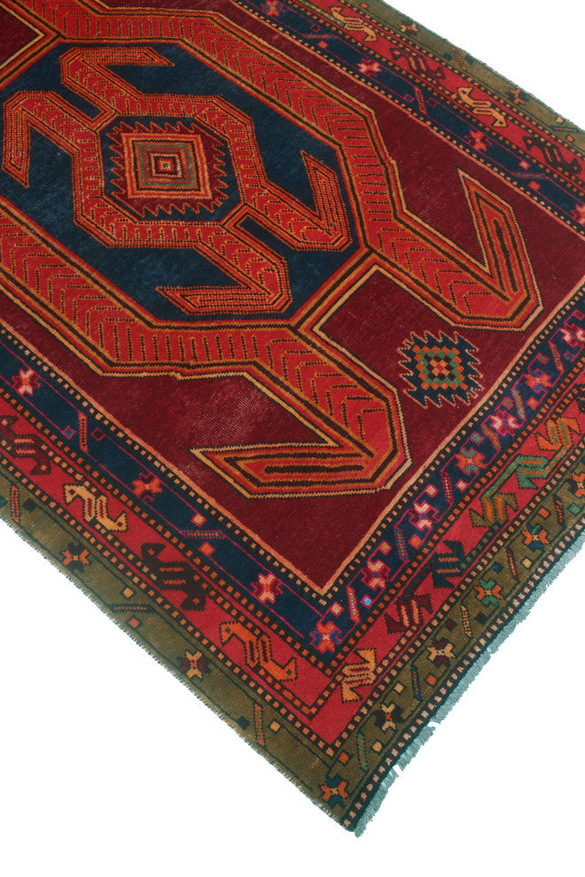 Fine Vintage Distressed Payam Burgundy/Navy Runner, 4'0x10'0