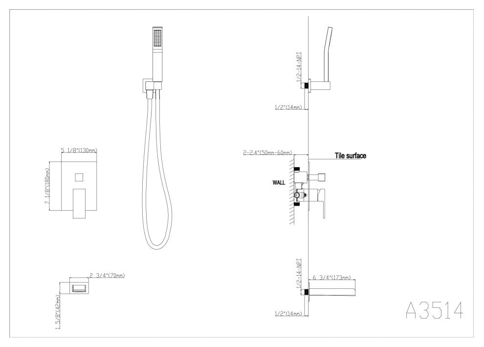 Wellfor Handheld Combo Set, Waterfall Tub Spout and Valve, Matte Black