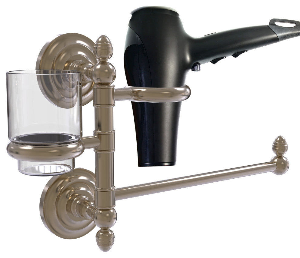 Que New Hair Dryer Holder and Organizer, Antique Pewter