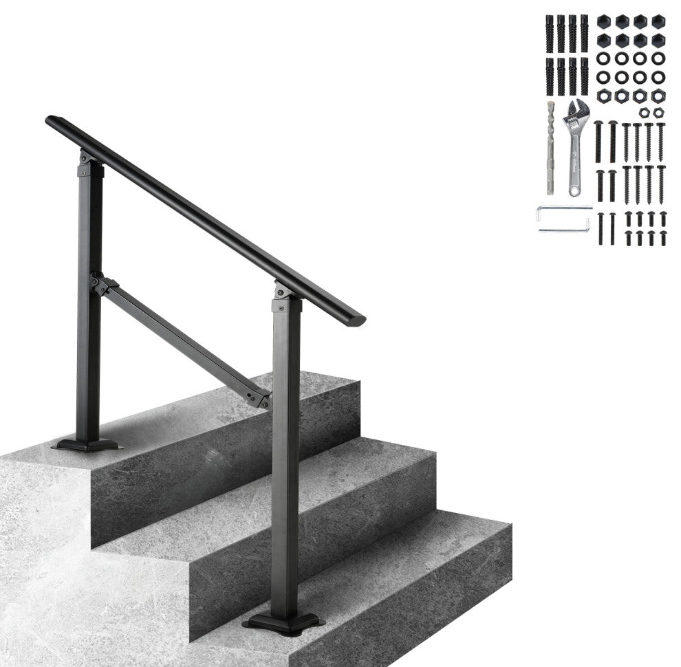 VEVOR Stair Handrail Railing 3 ft 3 Steps w/ Installation Kit Carbon Steel Black
