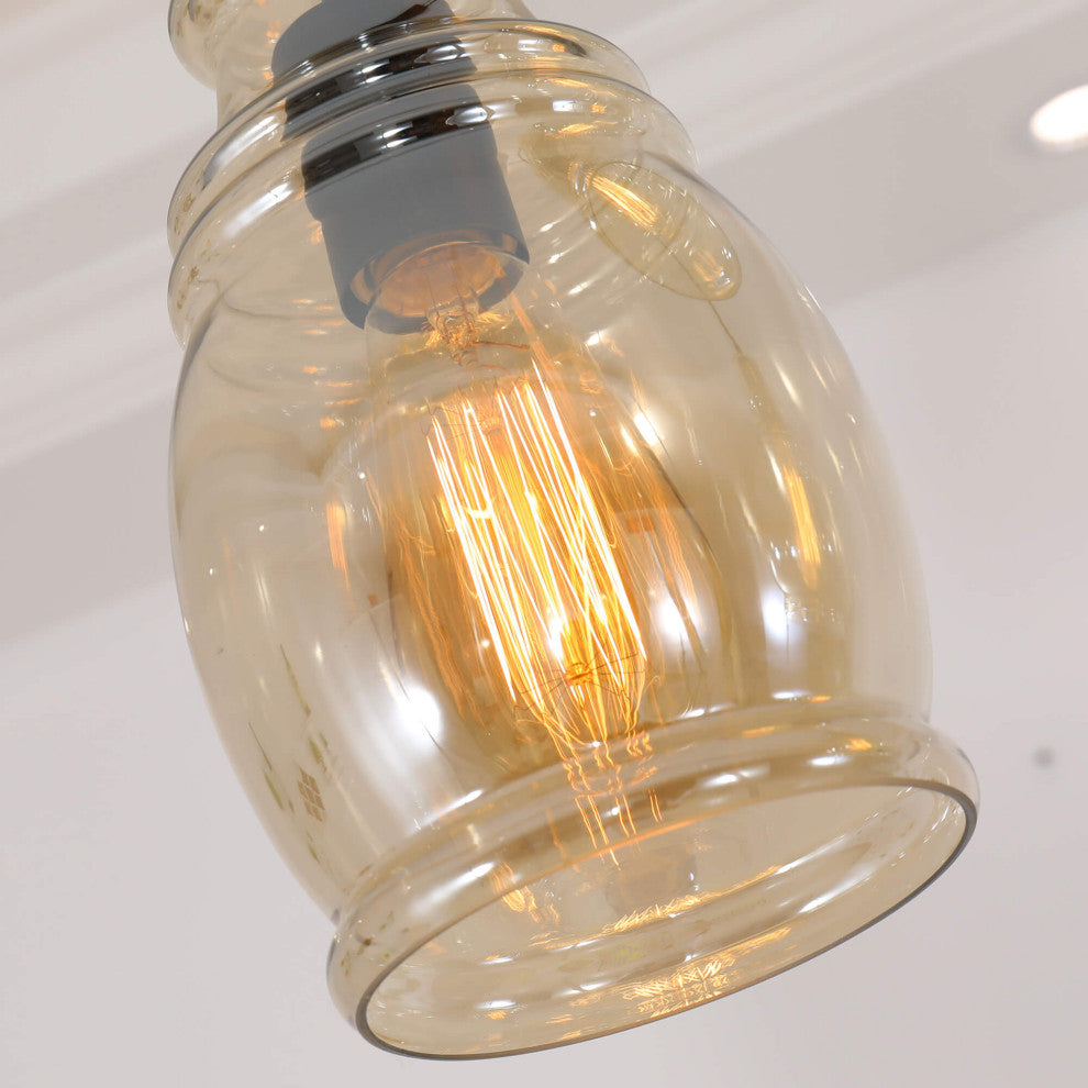 Lynn 3-Light Cognac Glass Cluster Pendant, Antique Black