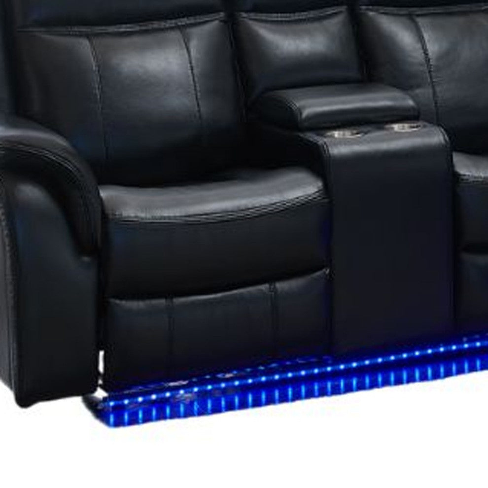 HomeRoots Power reclining Sectional Sofa, Black Leather Air