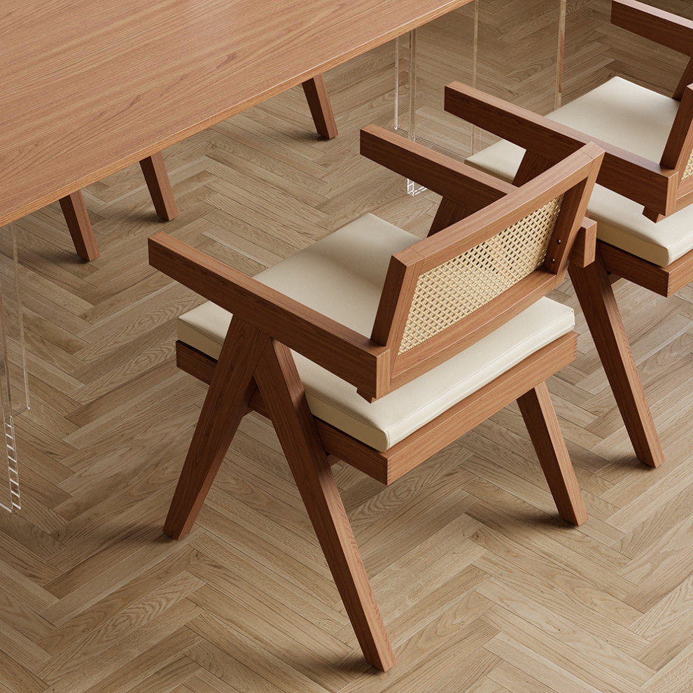 Archic Japandi Rattan Dining Chair, Walnut, With Upholstery