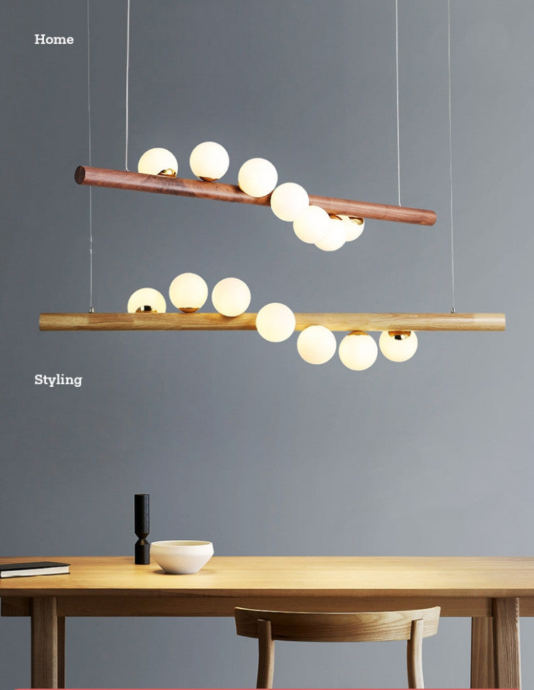 Acquanegra sul Chiese | Nordic Wood color Glass ball LED Chandelier , Wood