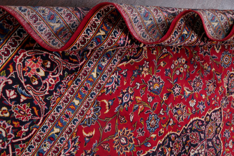 Consigned, Oriental Traditional Hand-Knotted Kashan Persian Area Rug, Red, 9x13