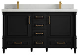 Aberdeen 60 Double Bathroom Vanity in Black 2" Carrara Quartz