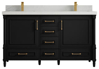 Aberdeen 60 Double Bathroom Vanity in Black 2" Carrara Quartz