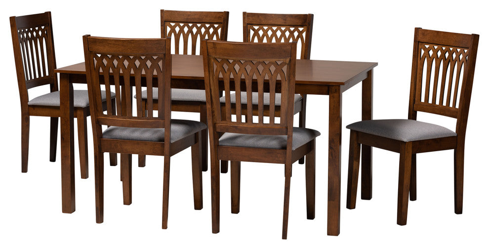 Marsala Modern Collection, Gray/Walnut Brown, 7-Piece Dining Set