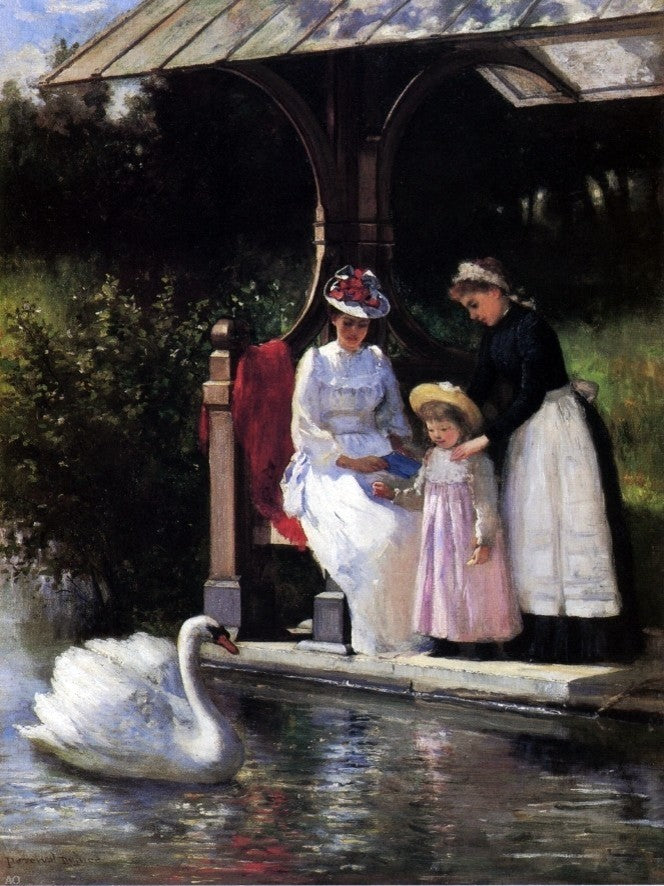 Percival DeLuce Feeding Swans Central Park, 21"x28" Wall Decal