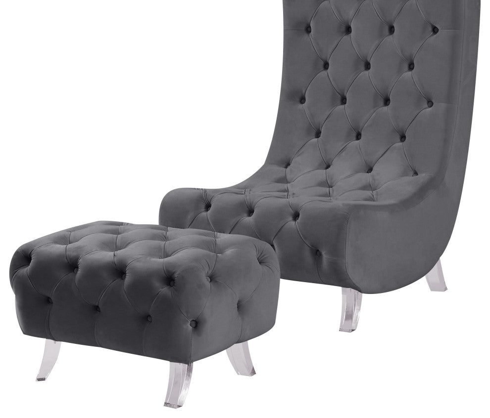 Crescent Velvet Upholstered Ottoman, Gray