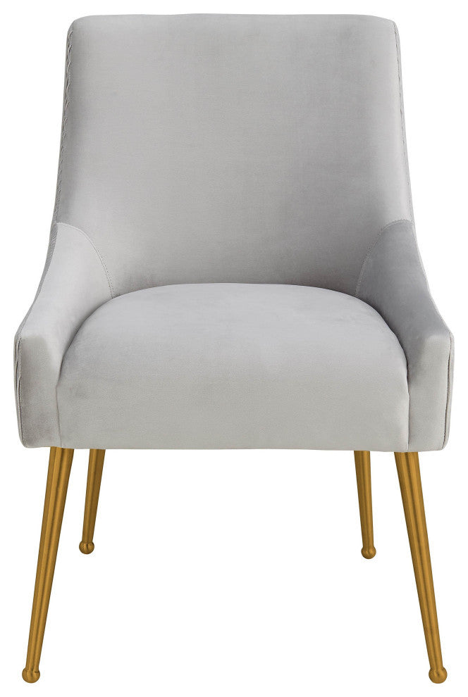 Beatrix Pleated Velvet Side Chair, Light Gray/Gold