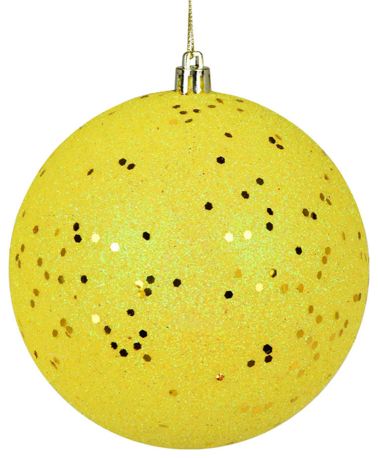 Vickerman 4.75" Yellow Sequin Ball Ornament, 4 per Bag