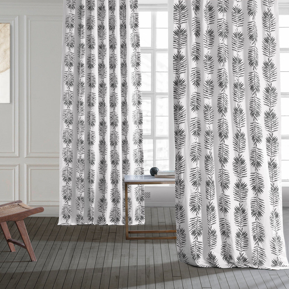 Sago Printed Cotton Curtain Single Panel, Sago Black Ink, 50wx84l