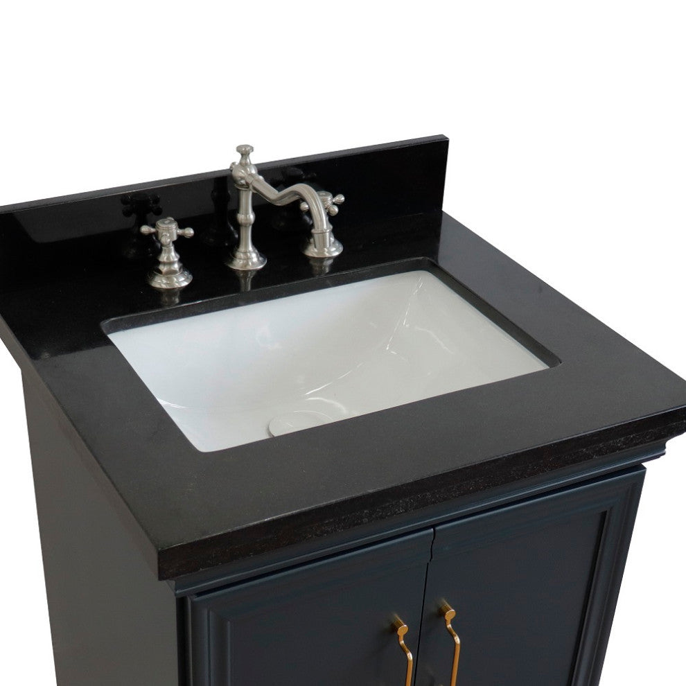 25" Single Vanity, Dark Gray Finish With Black Galaxy And Rectangle Sink