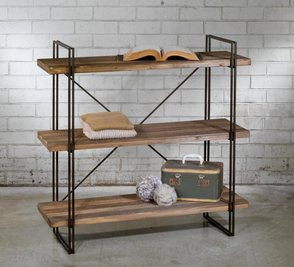 Brown Wood Metal Three Shelf Display Unit