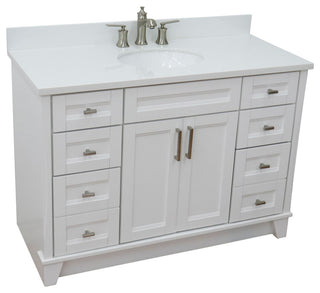 49" Single Sink Vanity, White Finish With Engineered Stone Top And Oval Sink
