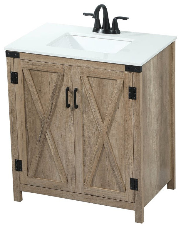 Home Living 19" Farmhouse Natural Oak-Light Bathroom Vanity