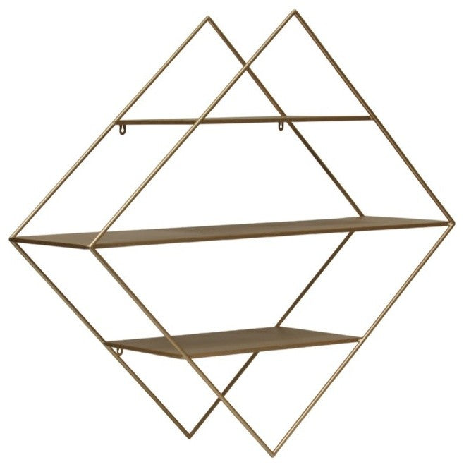 Metal Triangular Pyramid Style 3-Tier Wall Shelf, Gold